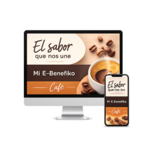 Pantalla de escritorio y versión móvil que muestran un ejemplo de banner personalizado para el E-Benefiko.