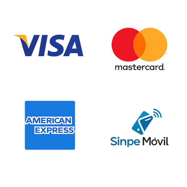 Montaje de medios de pago con Visa, Mastercard, American Express y Sinpe Móvil