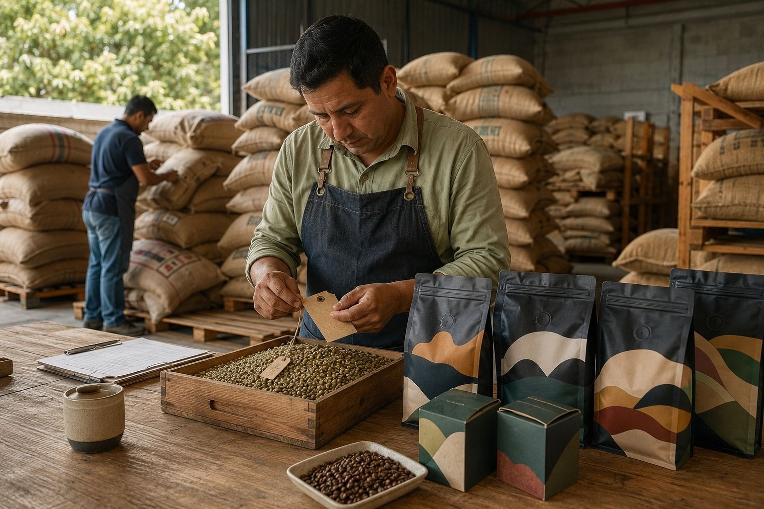 Vendedor selecciona un lote de café verde para desarrollar una oferta propia mientras otros sacos continúan en los circuitos comerciales habituales.